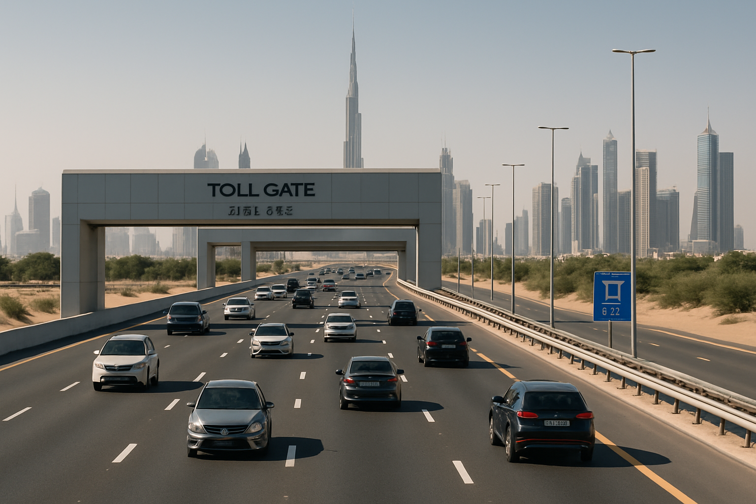Smooth-flowing traffic on a paid road in UAE